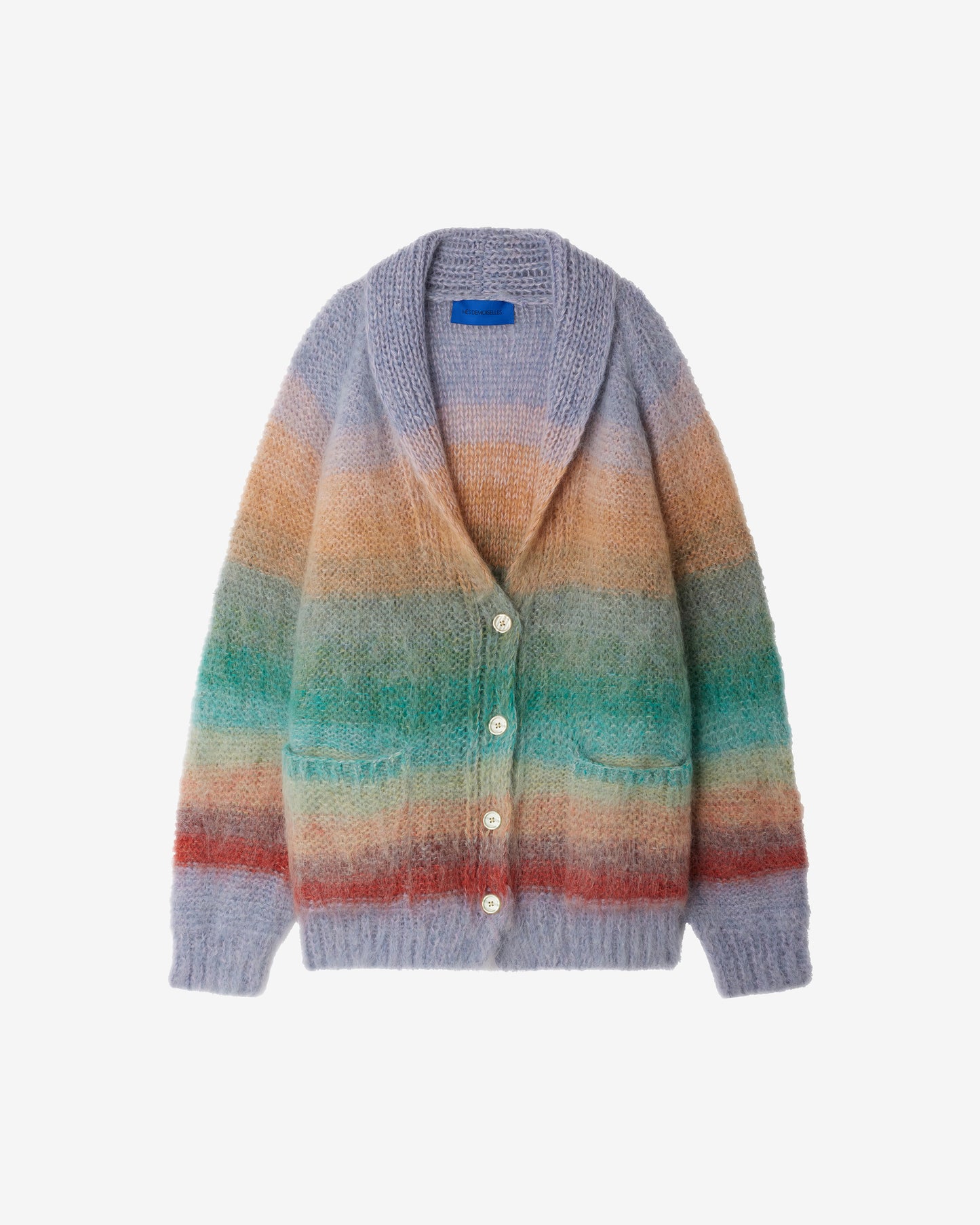Cardigan en mohair brossé tricoté main – Dégradé bleu vert - Pulls & gilets Mes Demoiselles