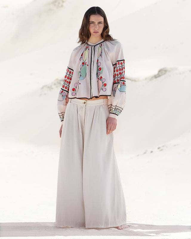 Blouse en voile de coton beige et broderies colorées : Chemises & tops Mes Demoiselles - Image 1