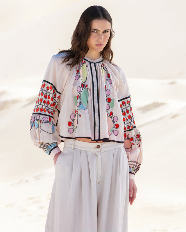 Blouse en voile de coton beige et broderies colorées - Chemises & tops Mes Demoiselles - Image 2