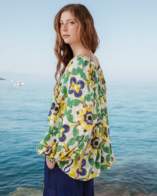 Blouse en coton multicolore imprimé placé - Chemises & tops Mes Demoiselles - Image 2