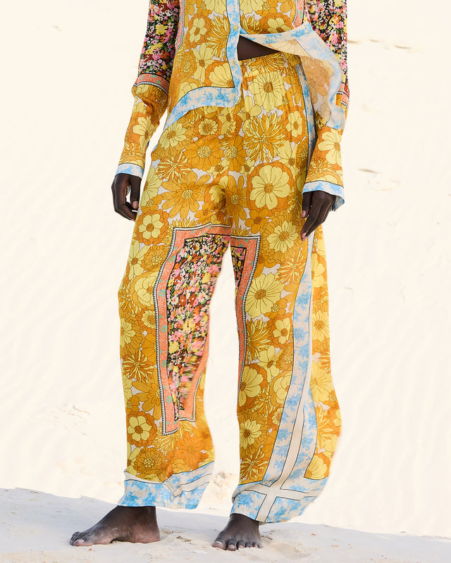 Pantalon souple en viscose jacquard imprimé floral - Pantalons & combinaisons Mes Demoiselles - Image 1