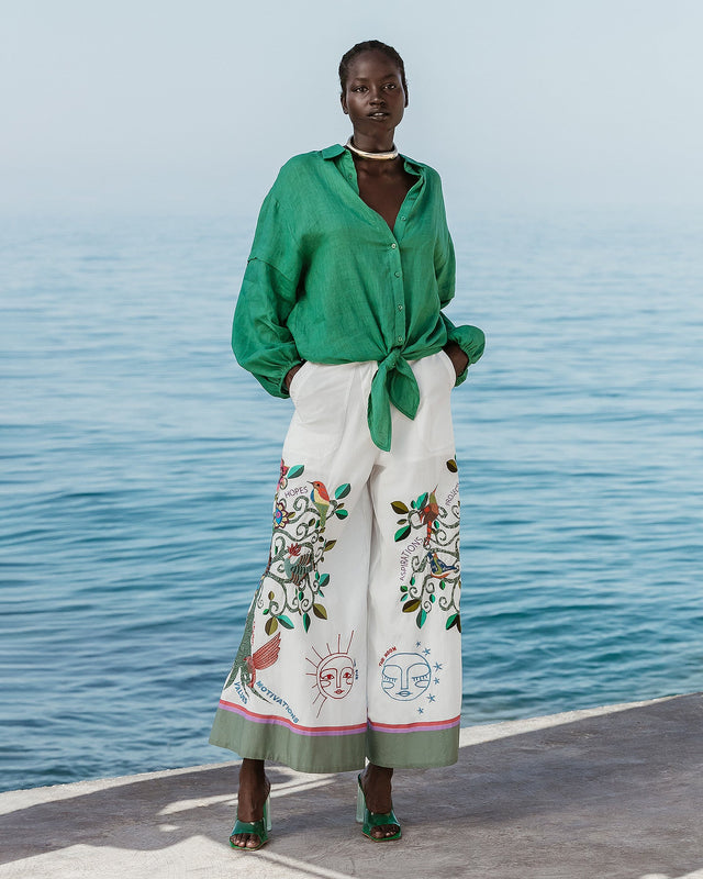 Chemise en lin couleur verte à nouer - Chemises & tops Mes Demoiselles - Image 1
