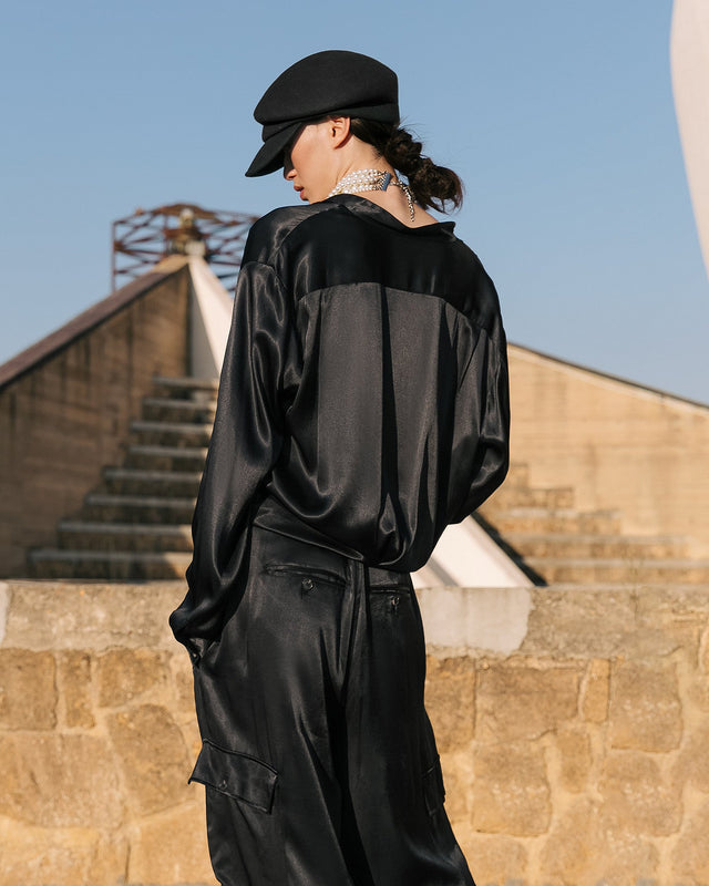 Chemise Siwa - Noir : Chemise épurée en satin viscose noir profond Mes Demoiselles - Image 3