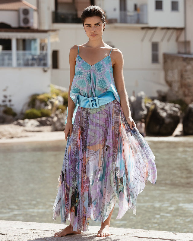 Jupe Silva - Violet : Jupe souple en viscose chiffon fleurie Mes Demoiselles - Image 3