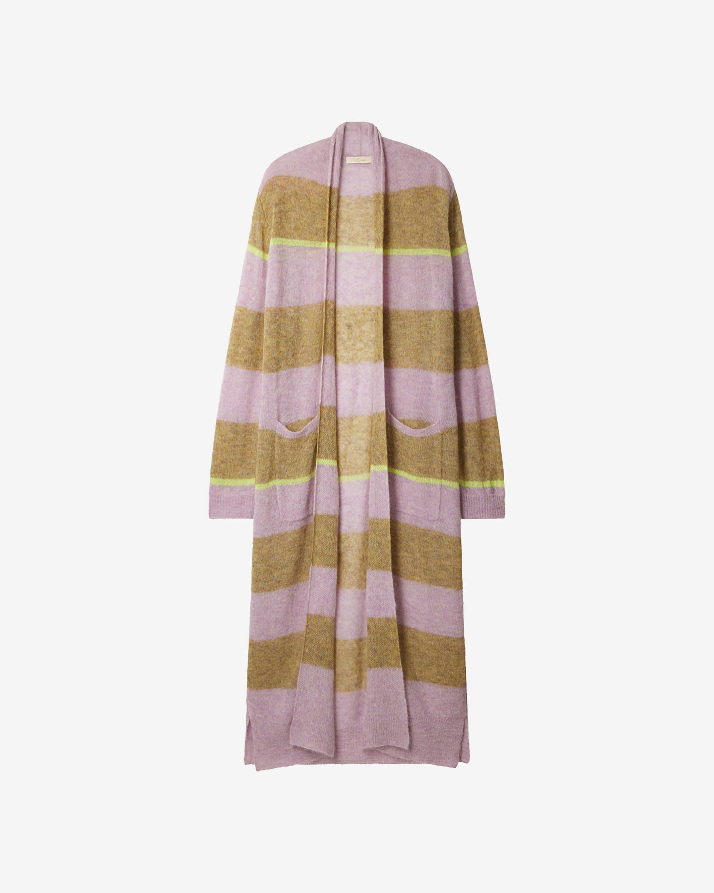 Cardigan Dayana - Ocre : Long cardigan en maille souple alpaga et laine ocre et rose Mes Demoiselles