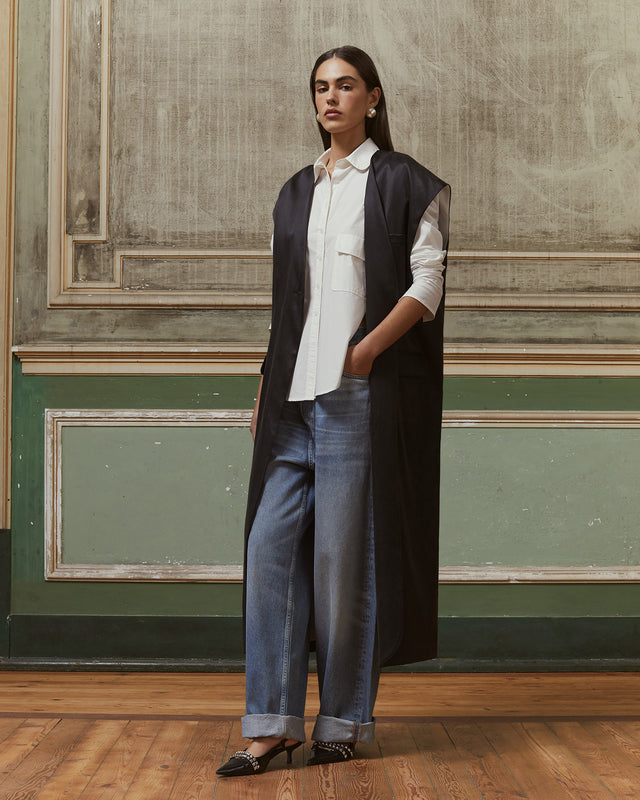 Longue veste noire élégante en lyocell satiné - Manteaux & vestes Mes Demoiselles - Image 2