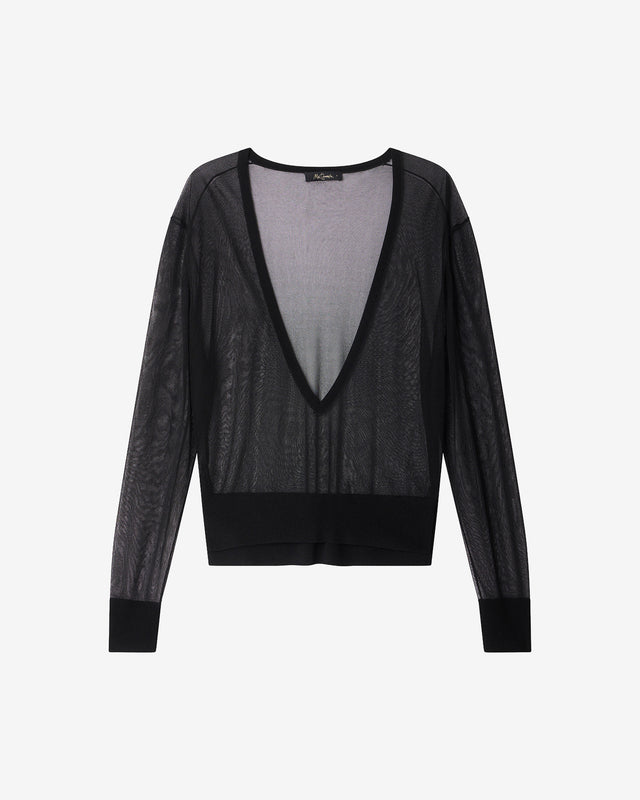 Pull Lilian - Noir : Délicat pull noir au fil transparent et manches longues Mes Demoiselles - Dernière image