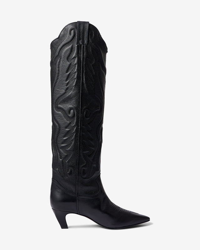 Bottes hautes western en cuir noir - Chaussures Mes Demoiselles - Image 3