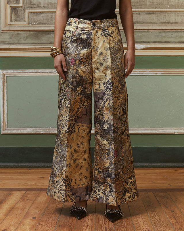 Pantalon Beauty - Jaune : Pantalon en jacquard lurex imprimé Mes Demoiselles - Image 3
