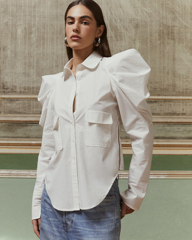Chemise aux manches bouffantes en coton blanc - Chemises & tops Mes Demoiselles - Image 1