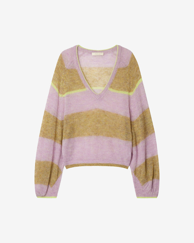 Pull Daye - Ocre : Pull court en maille souple ocre et rose Mes Demoiselles - Dernière image