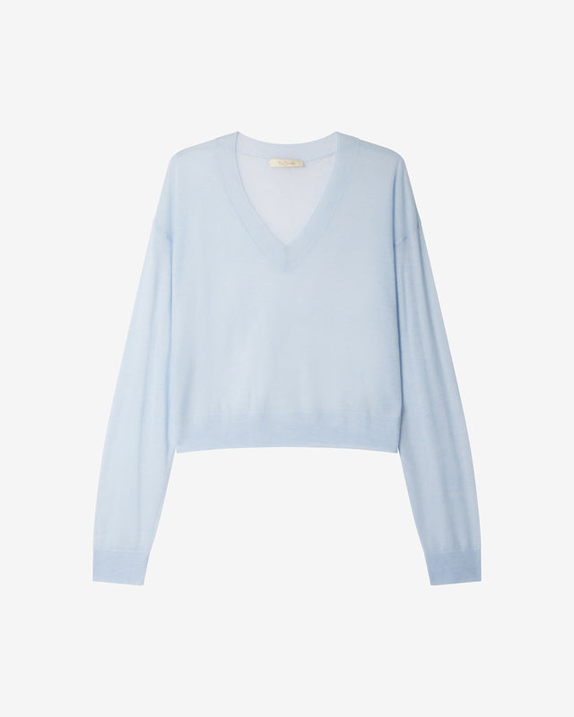 Pull Smurf - Bleu Ciel : Petit pull bleu ciel en maille superfine Mes Demoiselles - Dernière image