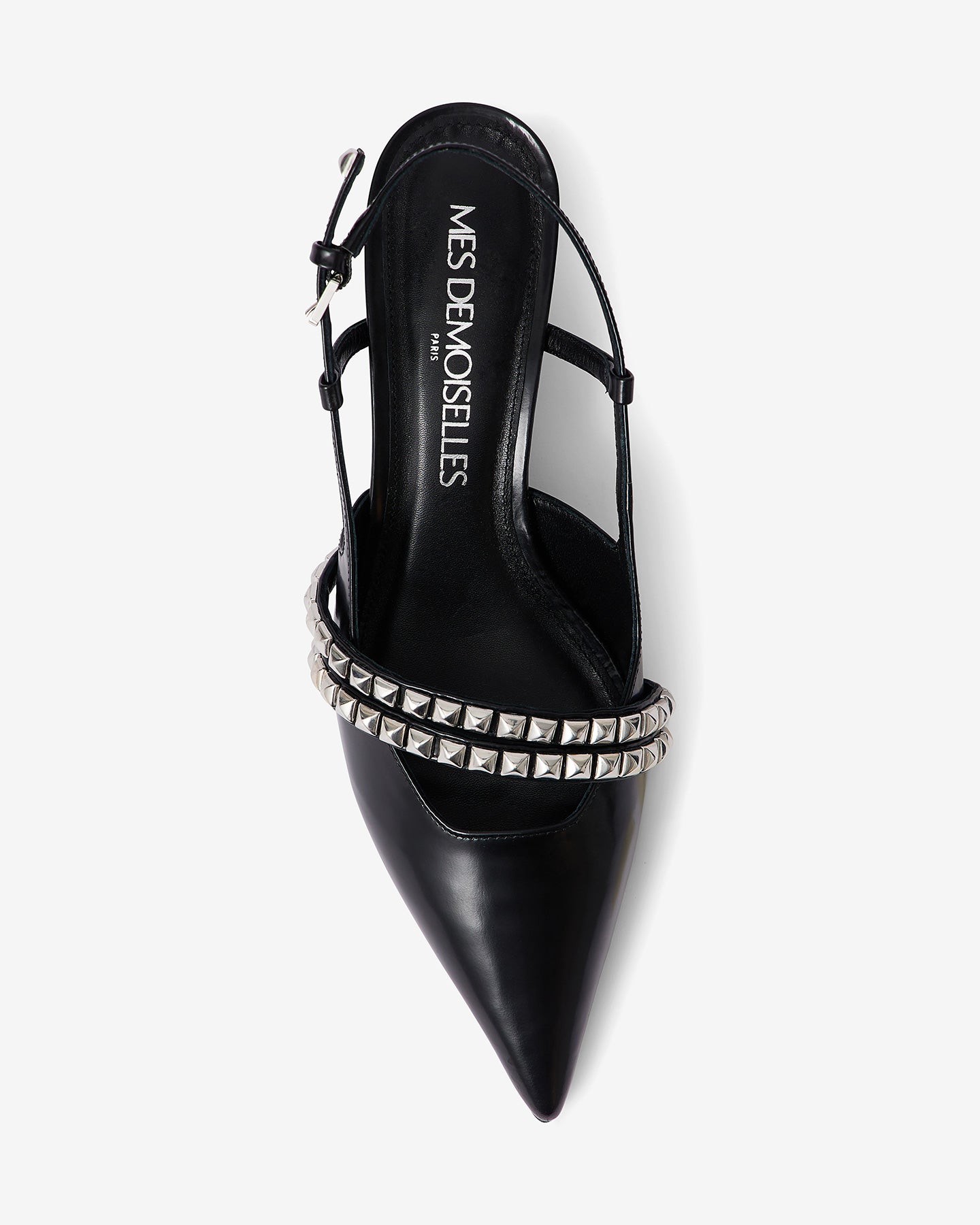 Chaussures Tasha - Noir : Escarpins en cuir noir avec brides argentées Mes Demoiselles