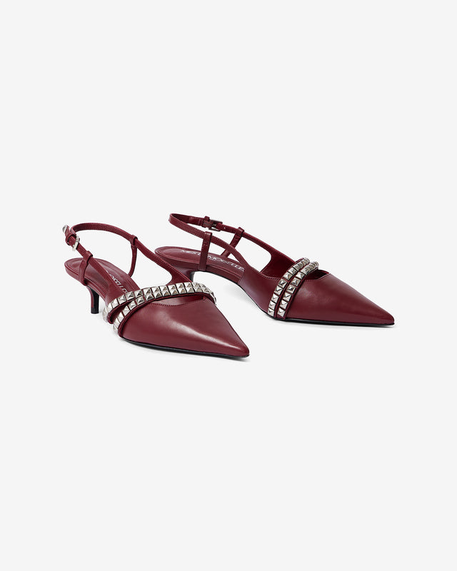 Escarpins en cuir bordeaux avec brides argentées - Chaussures Mes Demoiselles - Image 3