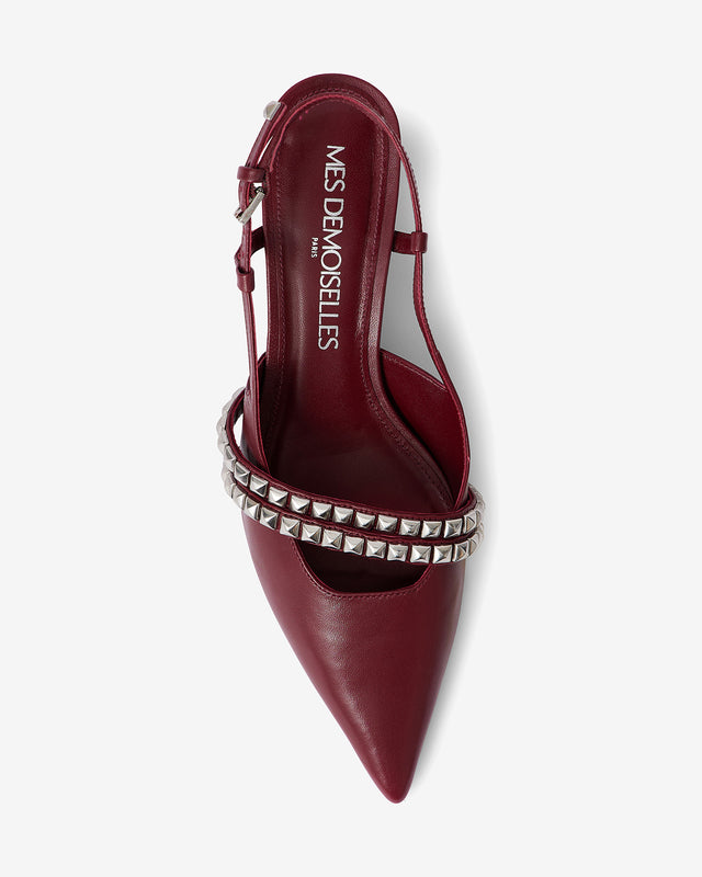 Chaussures Tauri - Bordeaux : Escarpins en cuir bordeaux avec brides argentées Mes Demoiselles - Dernière image