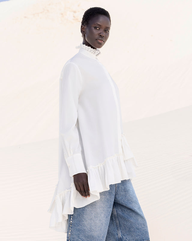 Chemise déstructurée en popeline de coton blanche - Chemises & tops Mes Demoiselles - Image 2