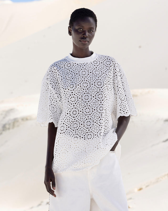 Long tee - shirt en broderie anglaise blanche - Chemises & tops Mes Demoiselles - Image 1