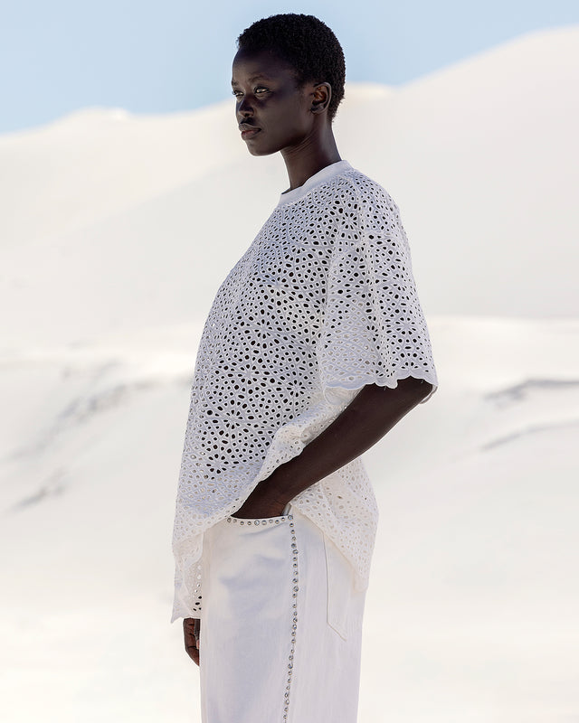 Top Rodesian - Blanc : Long tee - shirt en broderie anglaise blanche Mes Demoiselles - Image 3