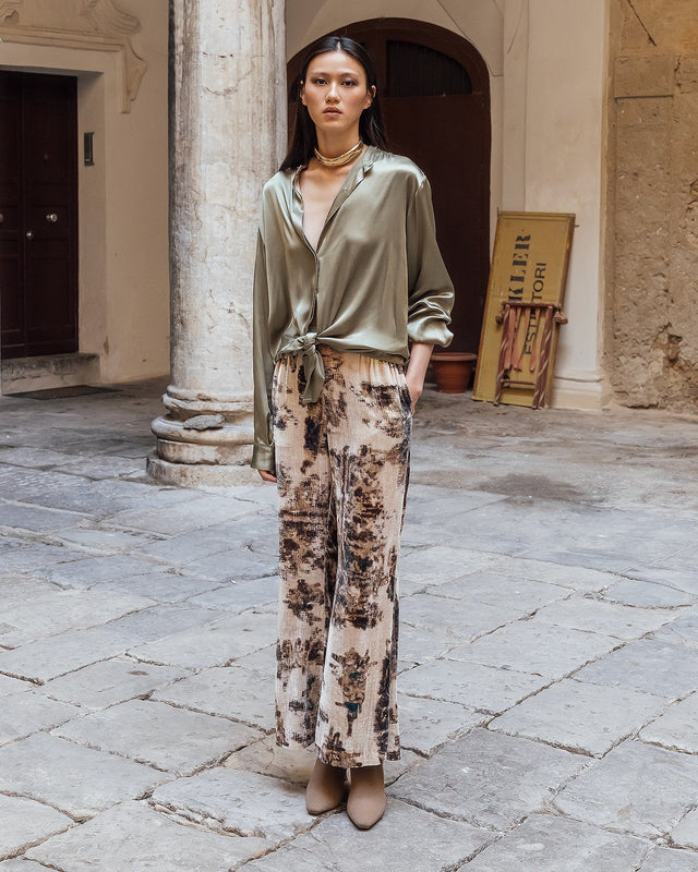 Pantalon en velours de soie imprimé paysage - Pantalons & combinaisons Mes Demoiselles - Image 2