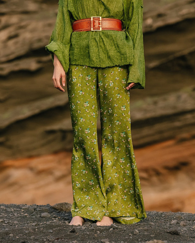 Pantalon coupe légèrement flare, imprimé floral, taille élastiquée - Pantalons & combinaisons Mes Demoiselles - Image 2
