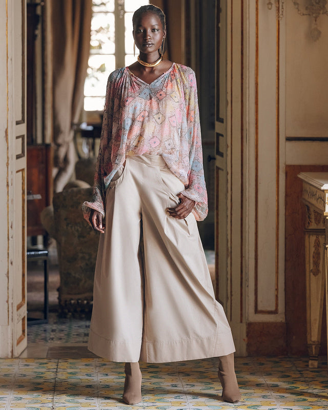 Pantalon large en popeline craquante sable - Pantalons & combinaisons Mes Demoiselles - Image 1