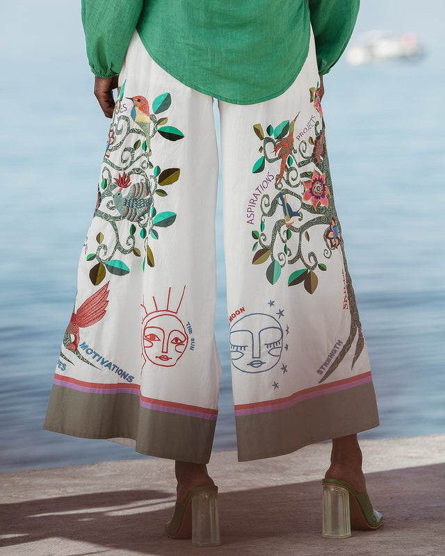 Pantalon Tophora - Vert : Pantalon large et long en popeline brodée Mes Demoiselles - Image 3