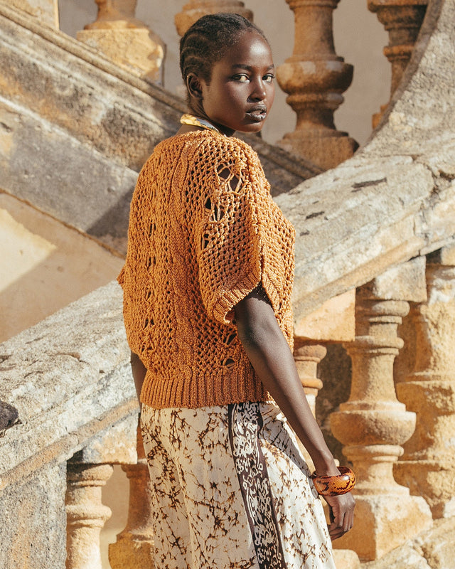 Pull Capria - Ocre : Tricot en tissage ajouré ocre Mes Demoiselles - Image 3