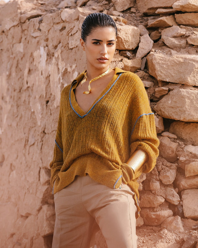 Pull polo Mes Demoiselles en mélange alpaga, côtes irrégulières - Pulls & gilets Mes Demoiselles - Image 1