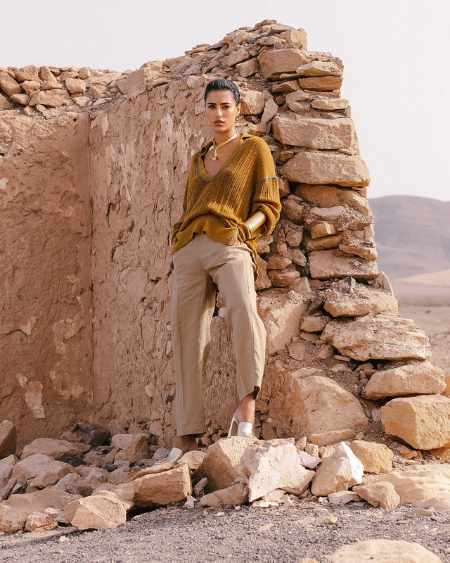 Pull Takuya - Jaune : Pull polo Mes Demoiselles en mélange alpaga, côtes irrégulières Mes Demoiselles - Image 3