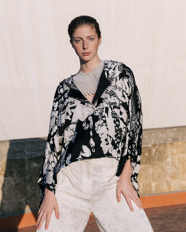 Pull en viscose tramée noir et écru - Pulls & gilets Mes Demoiselles - Image 1