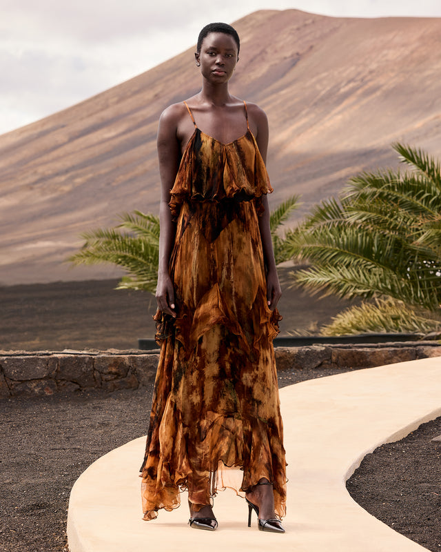 Robe longue en viscose georgette tie & dye – Multicolore - Robes Mes Demoiselles - Image 1