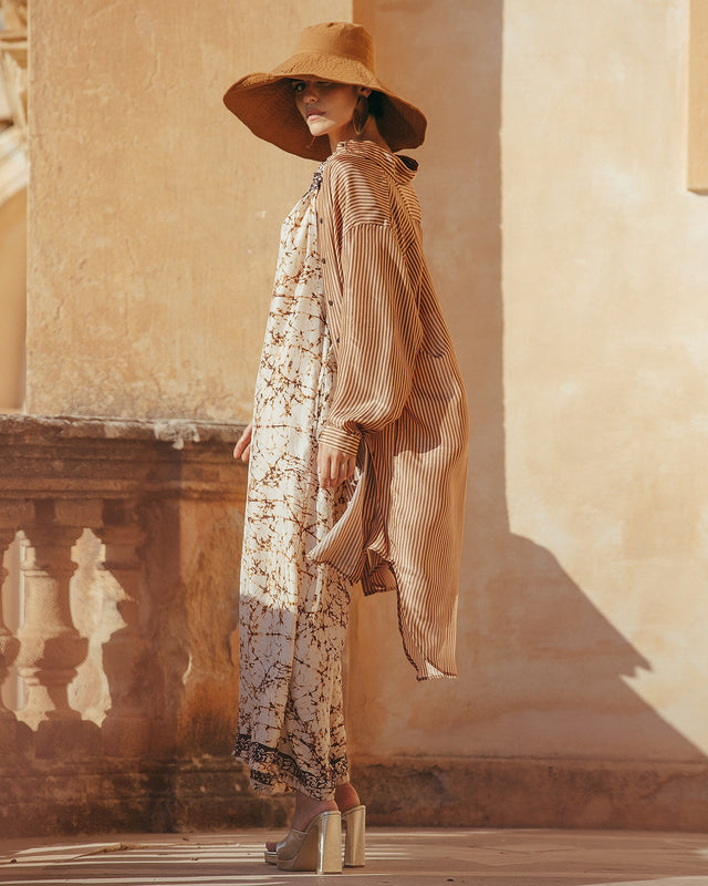 Robe Hiva - Marron : Longue chemise en soie rayée chocolat Mes Demoiselles - Image 3