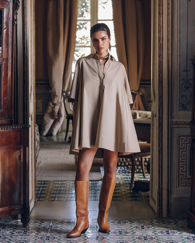 Robe courte sable en popeline de coton craquante - Robes Mes Demoiselles - Image 1
