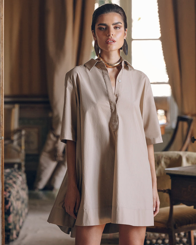 Robe courte sable en popeline de coton craquante - Robes Mes Demoiselles - Image 2