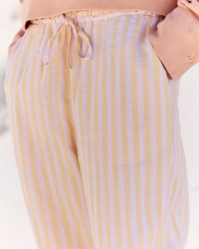 Pantalon en lin rayé jaune et beige - Pantalons & combinaisons Mes Demoiselles - Image 3