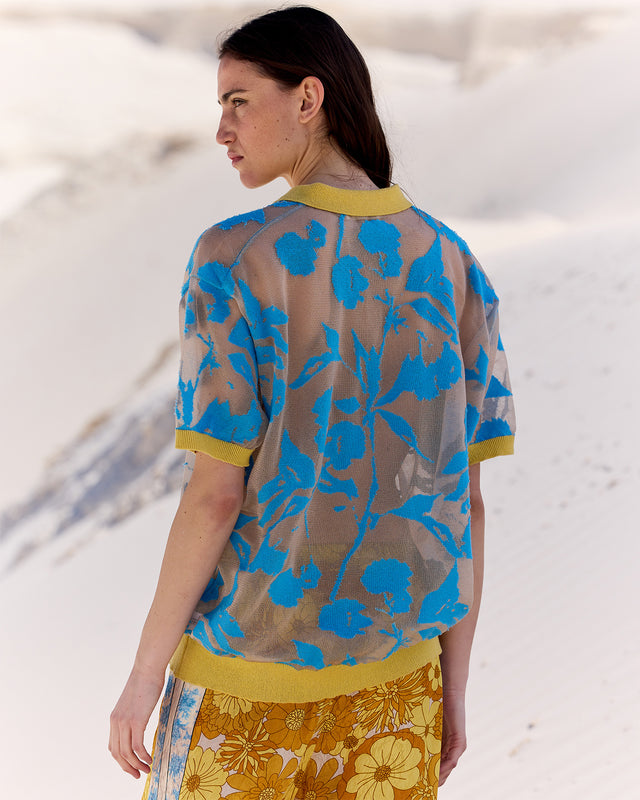 Polo délicat en dévoré bleu sur une base chair avec détail jaune - Pulls & gilets Mes Demoiselles - Image 3