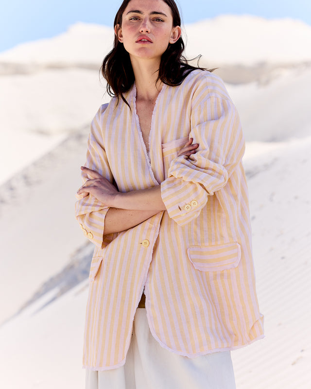 Veste élégante en gaze de lin rayé jaune et beige - Manteaux & vestes Mes Demoiselles - Image 2