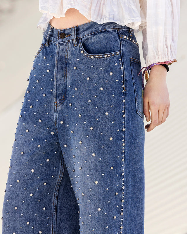 Jean oversize denim avec détails argentés - Pantalons & combinaisons Mes Demoiselles - Image 2