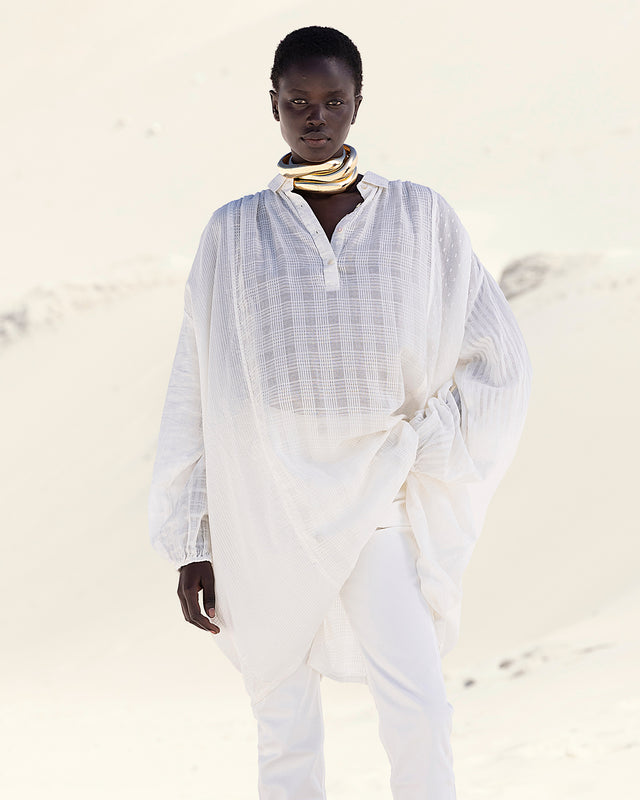 Maxi chemise blanche en coton tissé - Chemises & tops Mes Demoiselles - Image 2