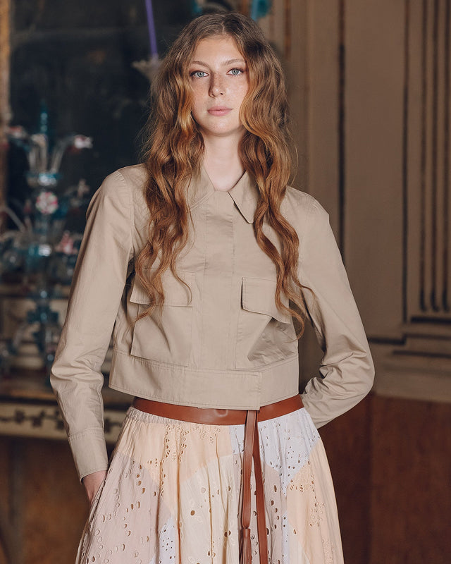 Veste Pinell - Sable : Blouson court sable en popeline de coton craquante Mes Demoiselles - Image 3