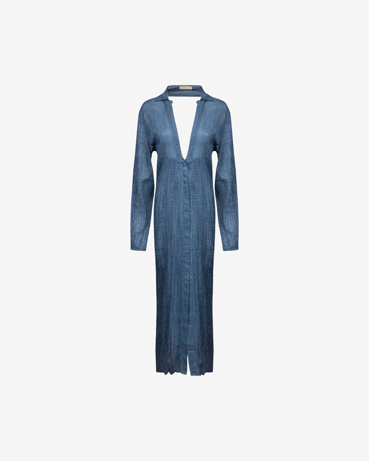 Robe longue plissée bleu foncé, col chemise, manches longues - Robes Mes Demoiselles - Image 1