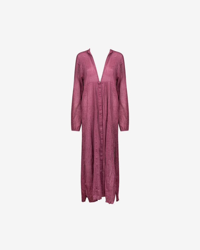 Robe longue violette plissée, col chemise, manches longues - Robes Mes Demoiselles - Image 1