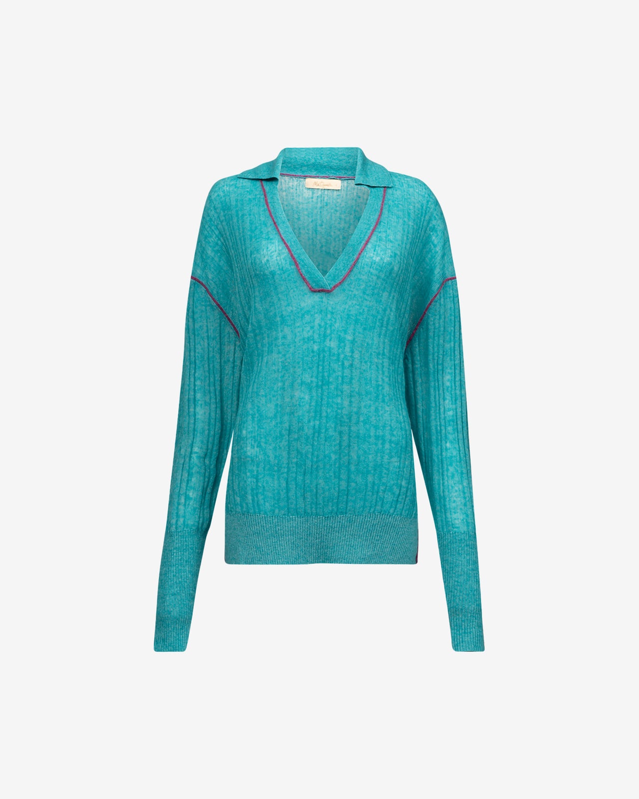 Pull Takuya - Turquoise : Pull polo Mes Demoiselles en mélange alpaga, côtes irrégulières Mes Demoiselles - Image 7