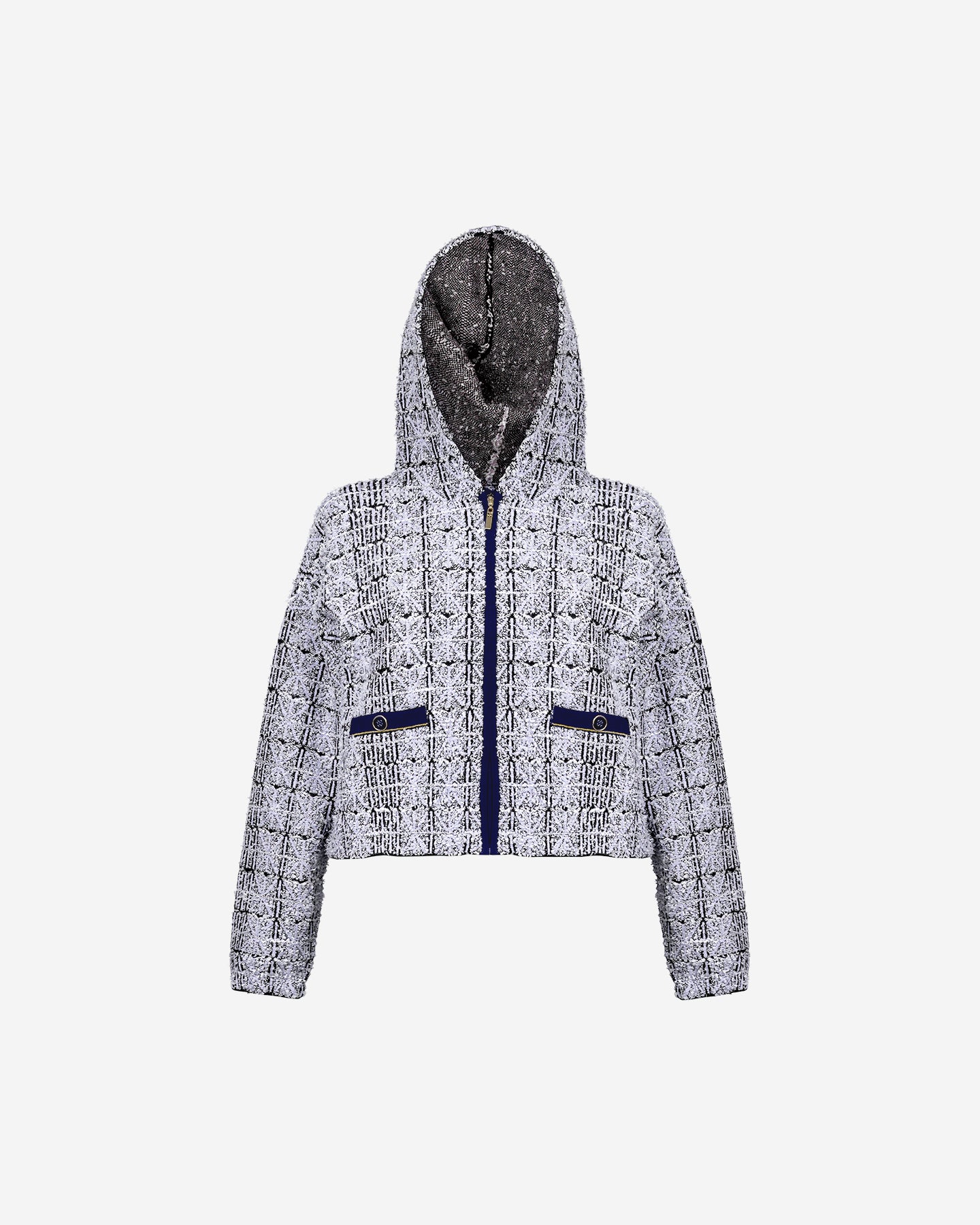 Cardigan Cana - Bleu Electrique : Cardigan court en tweed navy et ecru Mes Demoiselles