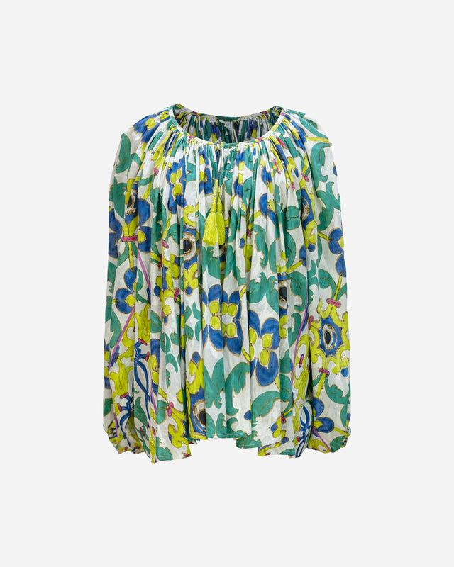 Blouse Craquer - Vert : Blouse en coton multicolore imprimé placé Mes Demoiselles - Dernière image