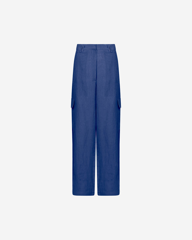 Pantalon Cyr - Bleu : Pantalon souple en toile de lin bleu klein Mes Demoiselles - Dernière image