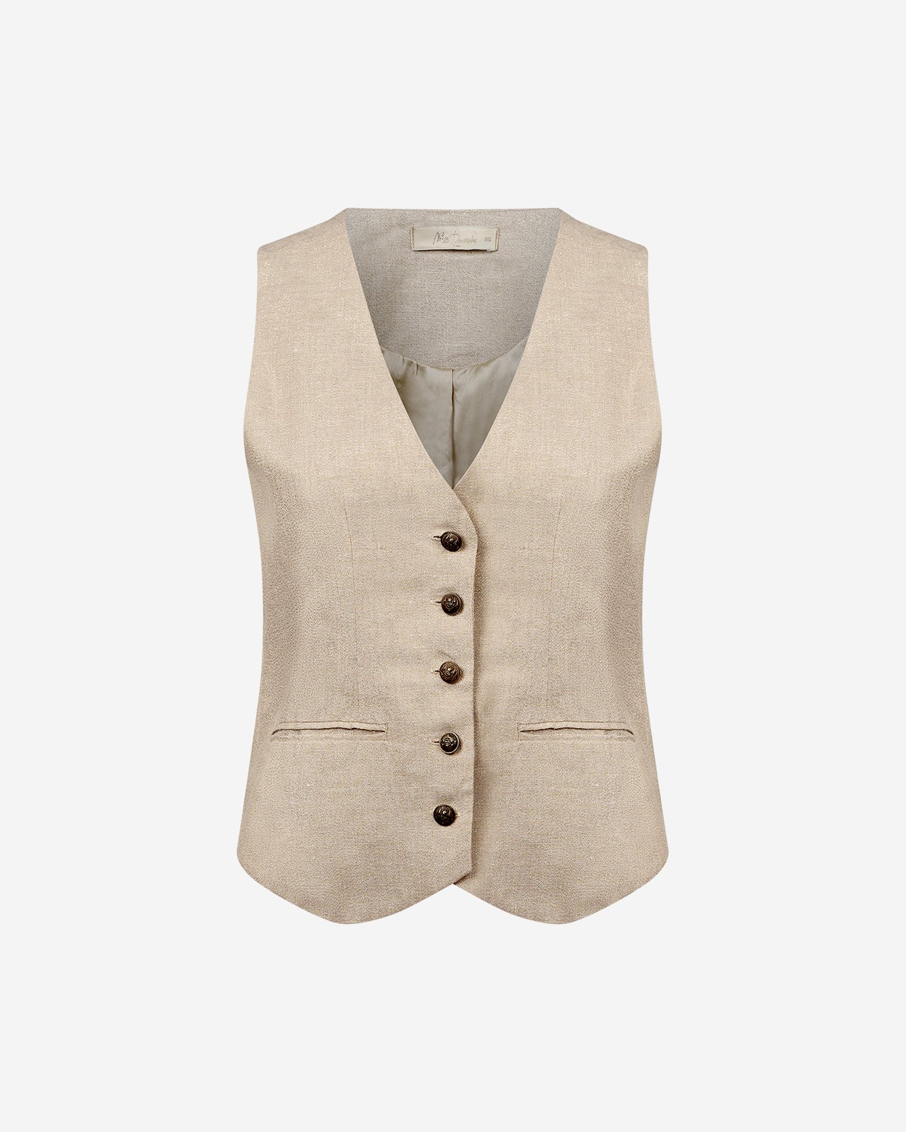Veste Garbo - Beige : Gilet en lin tissé lurex doré Mes Demoiselles - Image 7