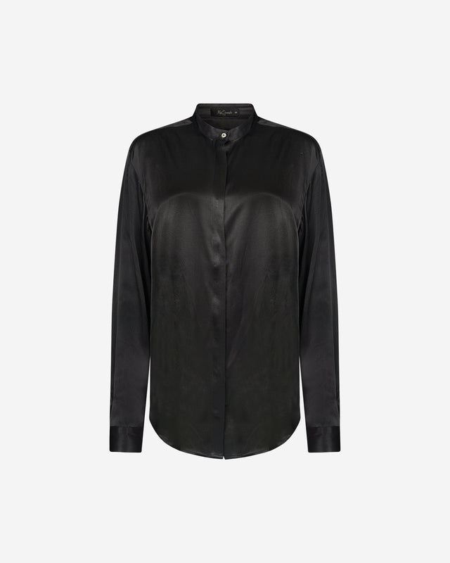 Chemise Siwa - Noir : Chemise épurée en satin viscose noir profond Mes Demoiselles - Dernière image