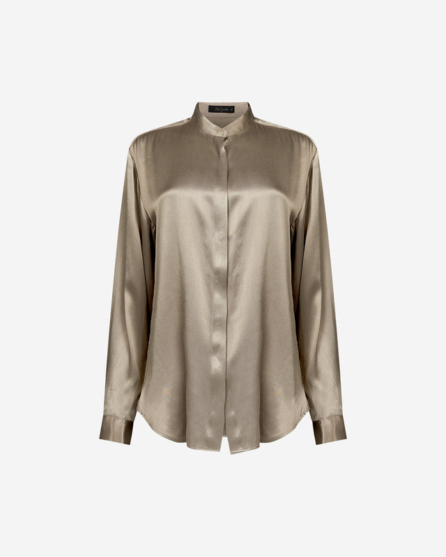 Chemise Siwa - Kaki : Chemise épurée en satin viscose kaki profond Mes Demoiselles - Dernière image