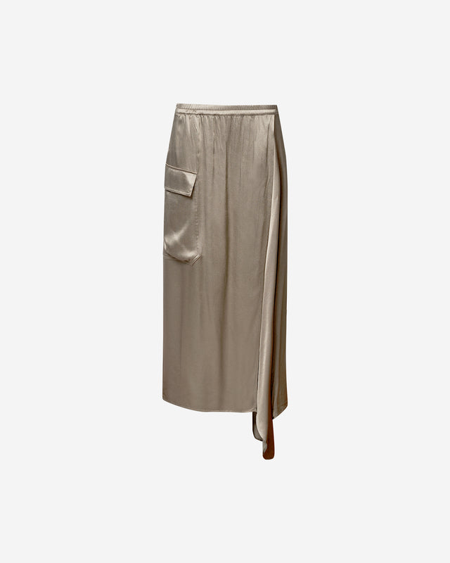 Jupe Soline - Kaki : Jupe droite en satin de viscose kaki Mes Demoiselles - Dernière image